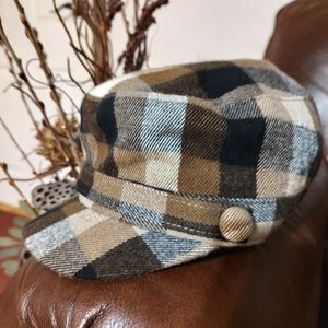 Brown tan cream Buffalo plaid fall hat